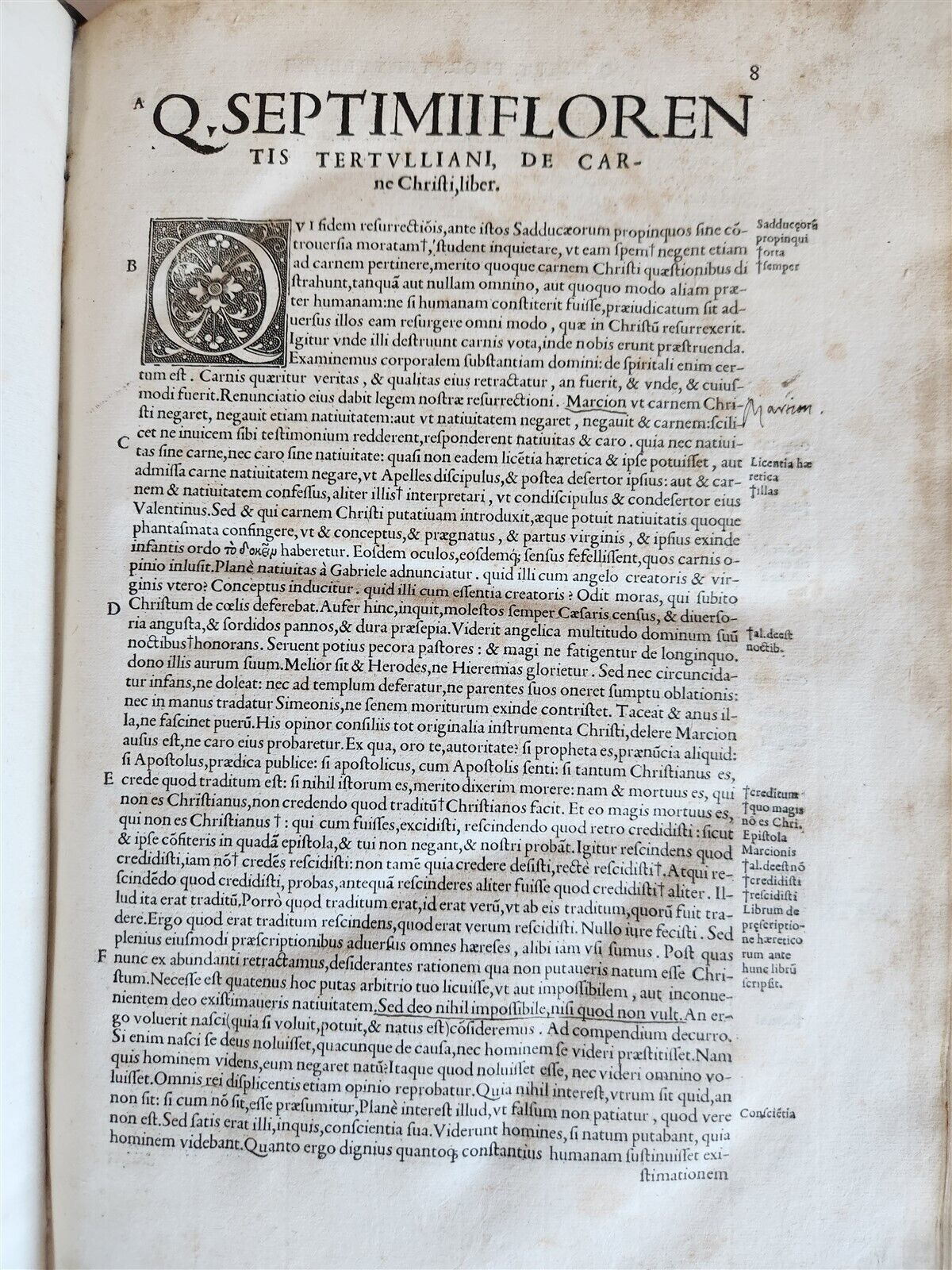 1545 TERULLIAN THEOLOGY in LATIN antique 16th CENTURY FOLIO PIGSKIN BOUND