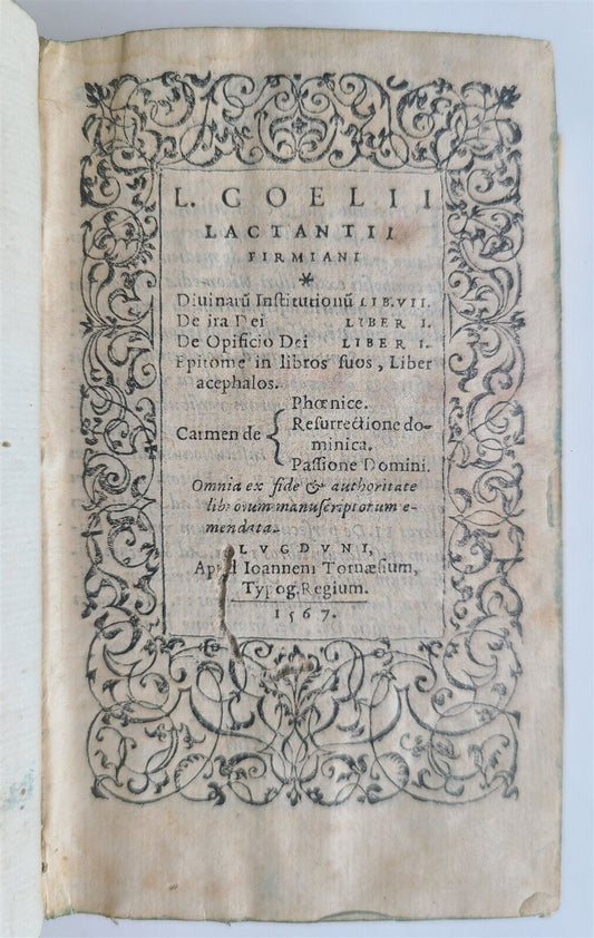 1567 DIVINE INSTITUTES by LACTANIUS antique in LATIN 16th CENTURY vellum binding