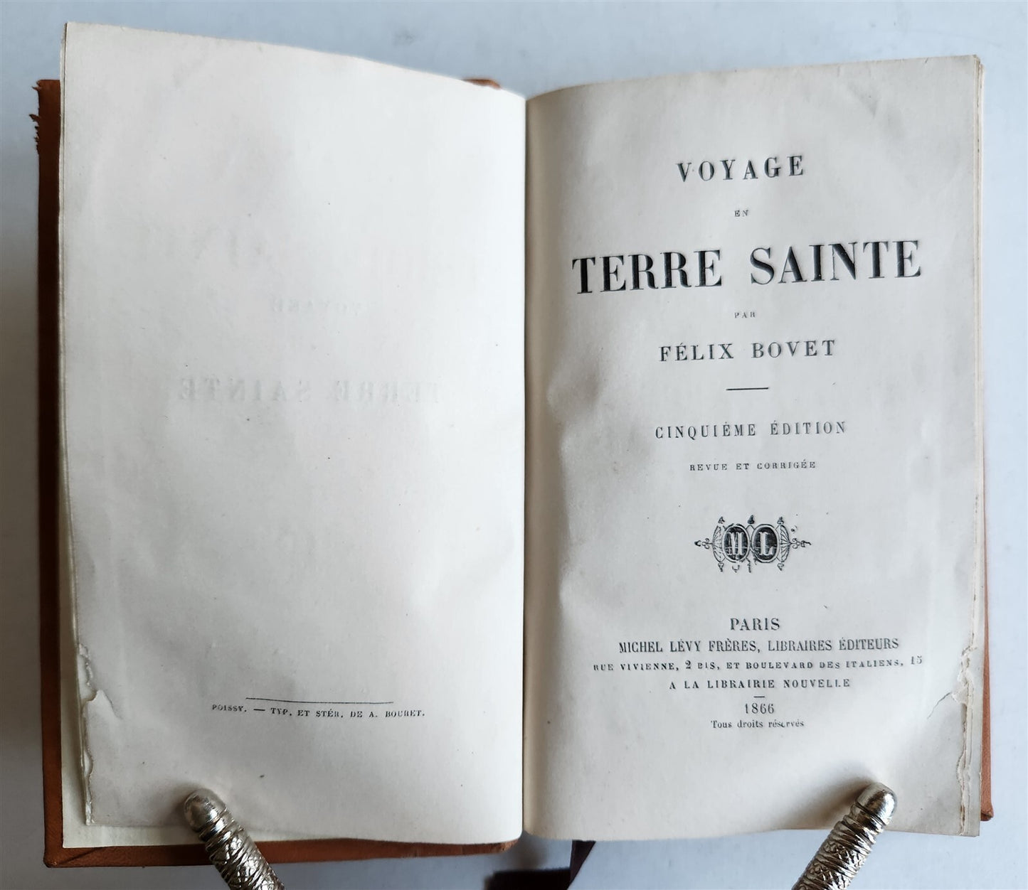 1866 VOYAGE en TERRE SAINTE by FELIX BOVET ILLUSTRATED w/ MAPS antique