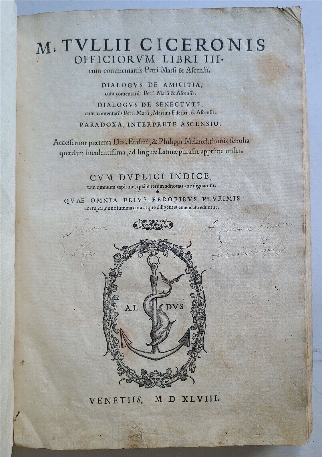 1548 ALDINE PRESS CICERO OFFICIORUM antique VELLUM BOUND 16th CENTURY FOLIO