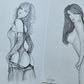 ILLUSTRATION ART FEMALE lot of 5 PENCIL DRAWINGS vintage signed