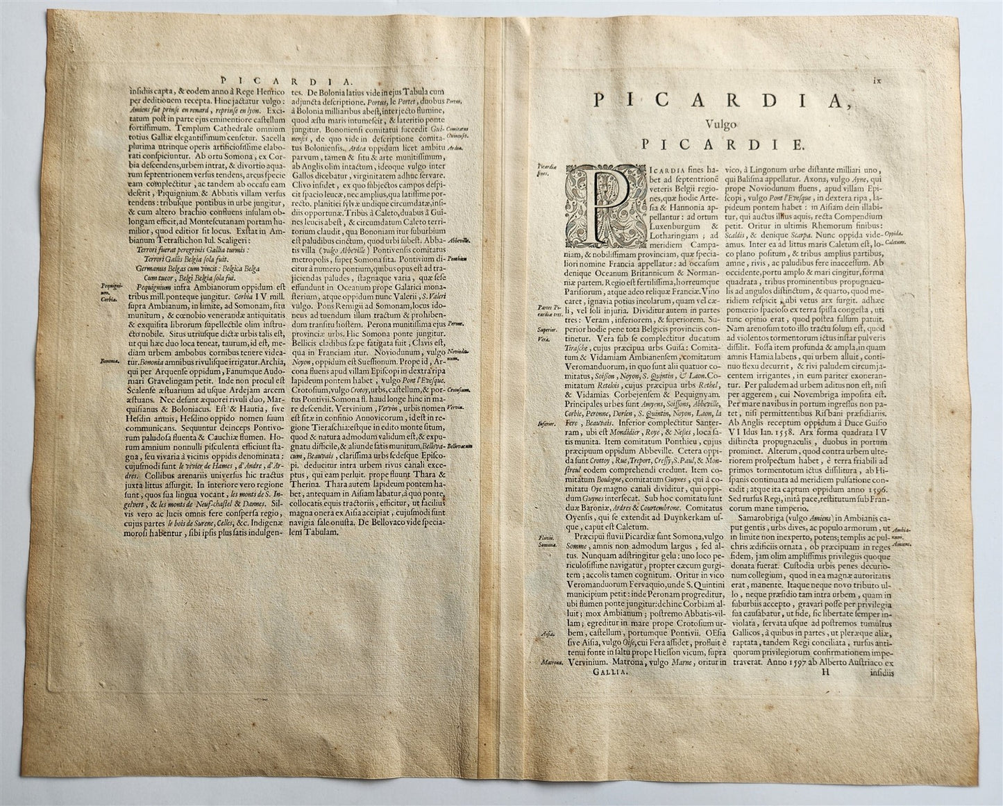 1640 MAP of PICARDIA FRANCE BELGIUM WILLEM BLAEU antique AUTHENTIC hand colored