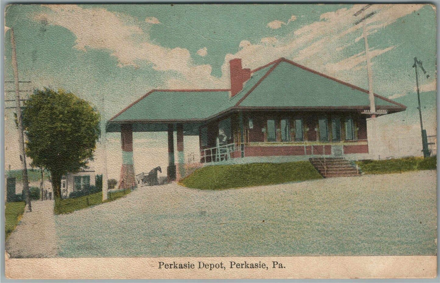 PERKASIE PA RAILROAD STATION RAILWAY DEPOT ANTIQUE POSTCARD