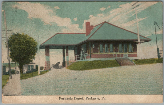 PERKASIE PA RAILROAD STATION RAILWAY DEPOT ANTIQUE POSTCARD