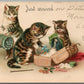 KITTEN PLAYING ANTIQUE POSTCARD