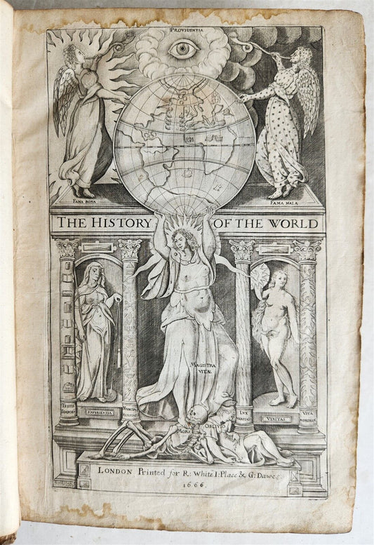 1666 HISTORY OF THE WORLD by WALTER RALEIGH antique ILLUSTRATED FOLIO w/ 8 MAPS