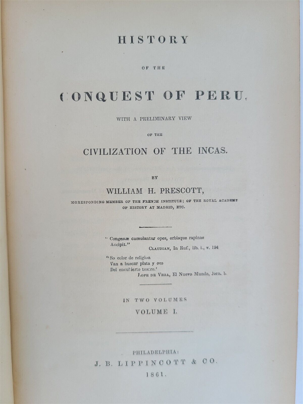 1861 HISTORY of CONQUEST of PERU by PRESCOTT 2 VOLUMES antique CIVIL WAR ERA