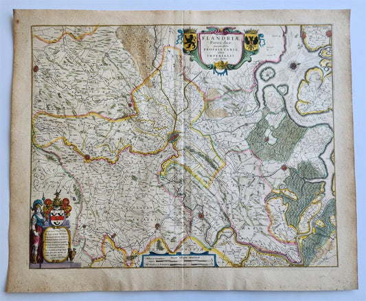 1640 BELGIUM GHENT MAP by WILLEM BLAEU antique AUTHENTIC hand colored