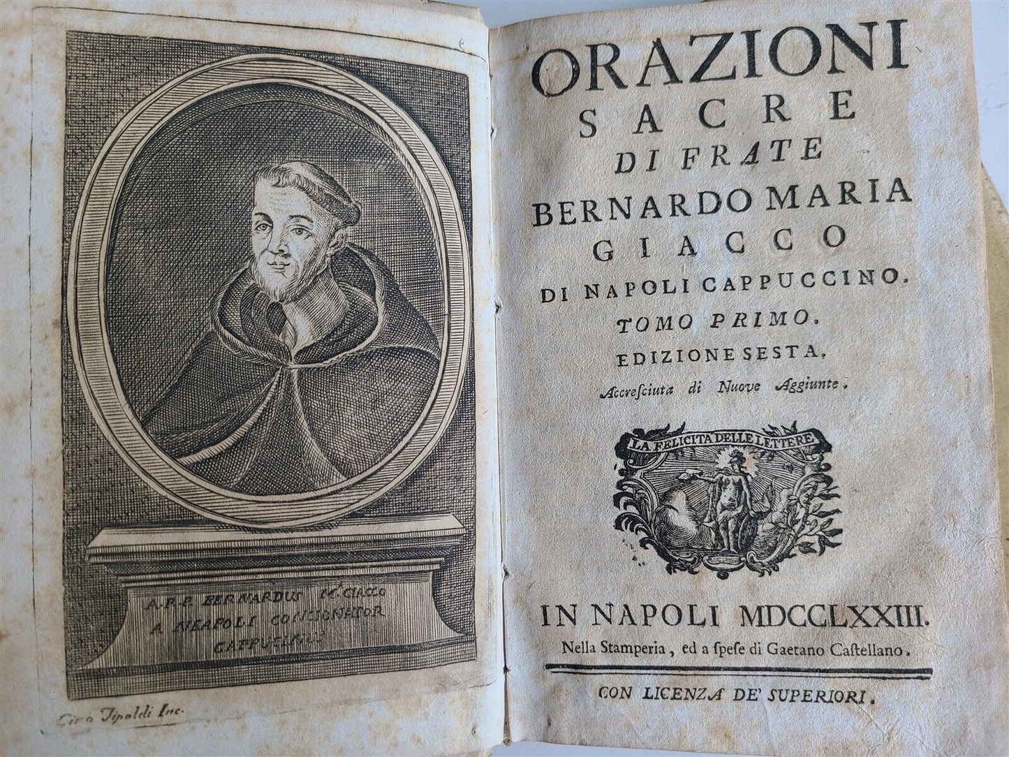 1773 ORAZIONI SACRE CAPPUCCINO BERNARDO MARIA GIACCO antique 2 vellum volumes