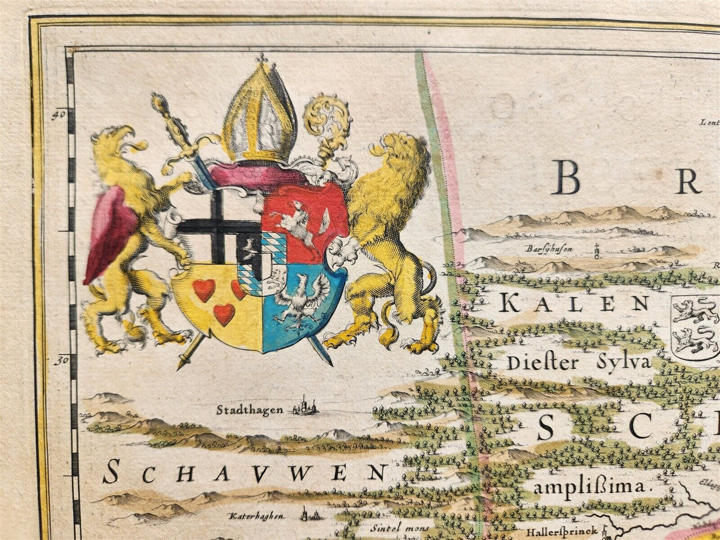 1640 MAP of GERMANY HILDESHEIM by WILLEM BLAEU antique AUTHENTIC hand colored