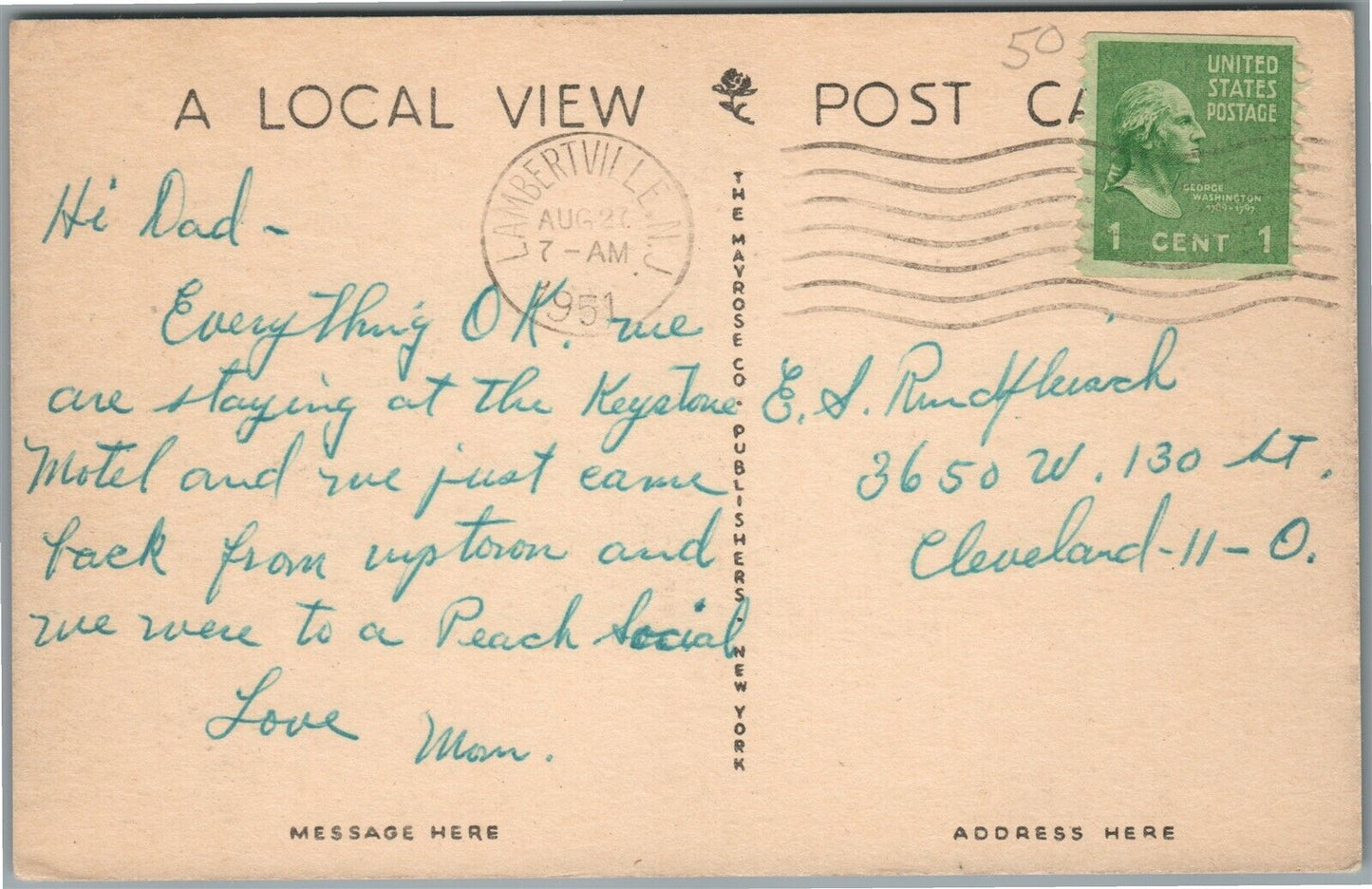 DOYLESTOWN PA HIGH SCHOOL VINTAGE POSTCARD