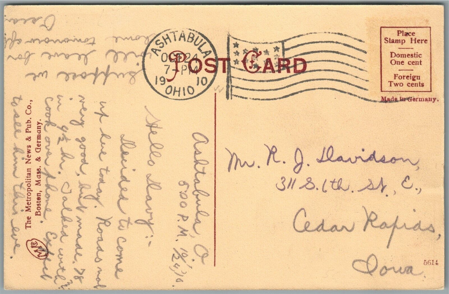 ASHTABULA OH LAKE SHORE RAILROAD STATION RAILWAY DEPOT 1910 ANTIQUE POSTCARD