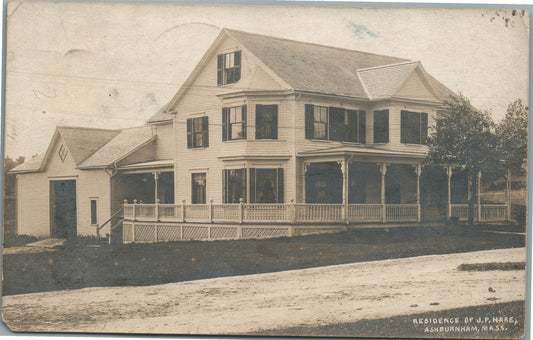 ASHBURNHAM MA RESIDENCE of J.P.HARE ANTIQUE REAL PHOTO POSTCARD RPPC