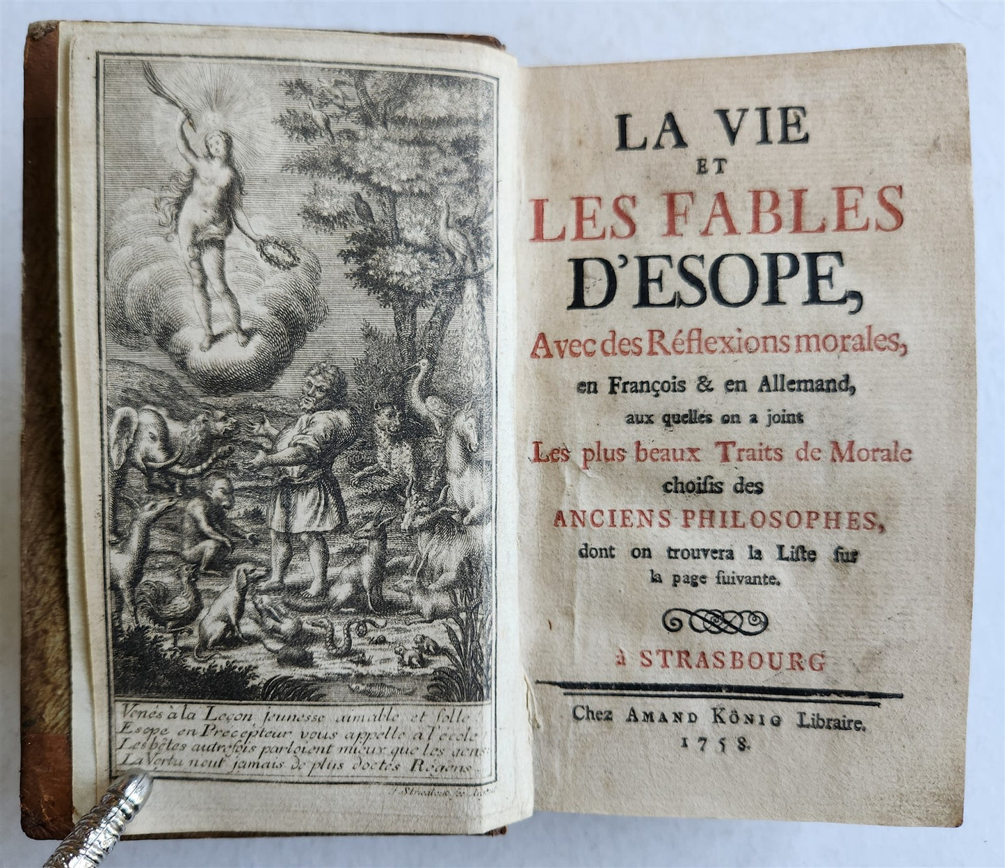 1758 FABLES of AESOP in FRENCH & GERMAN antique