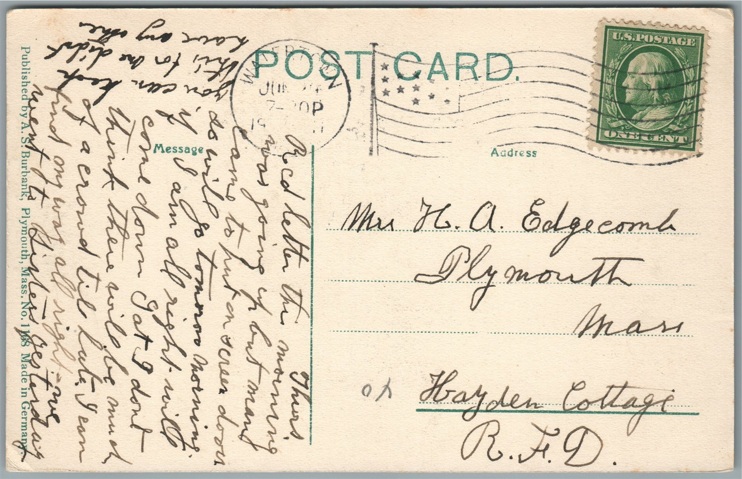 MARSHFIELD HILLS MA BAPTIST CHURCH ANTIQUE POSTCARD