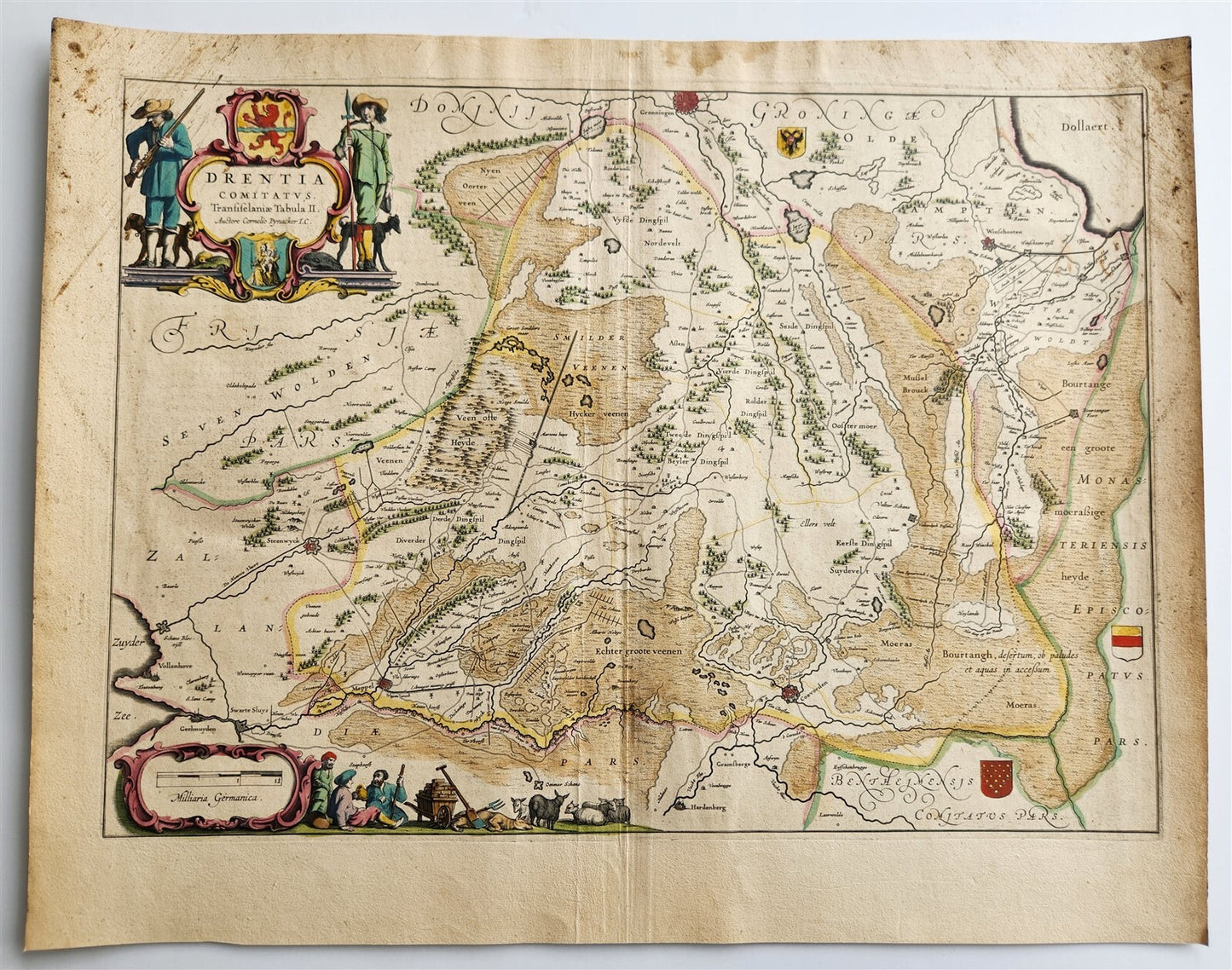 1640 Overijssel NETHERLANDS MAP by WILLEM BLAEU antique AUTHENTIC handcolored