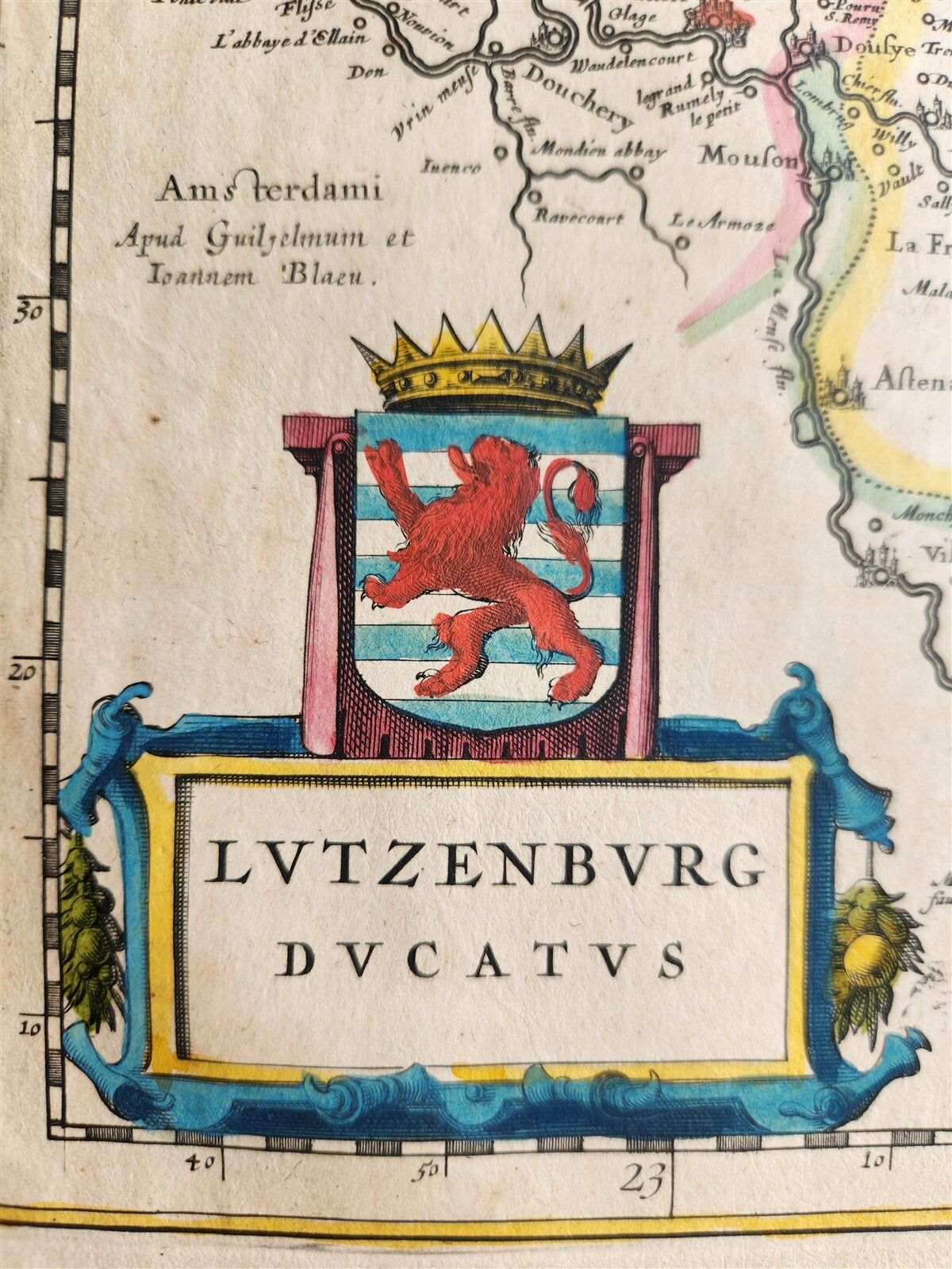 1640 MAP of LUXEMBOURG by WILLEM BLAEU antique AUTHENTIC hand colored
