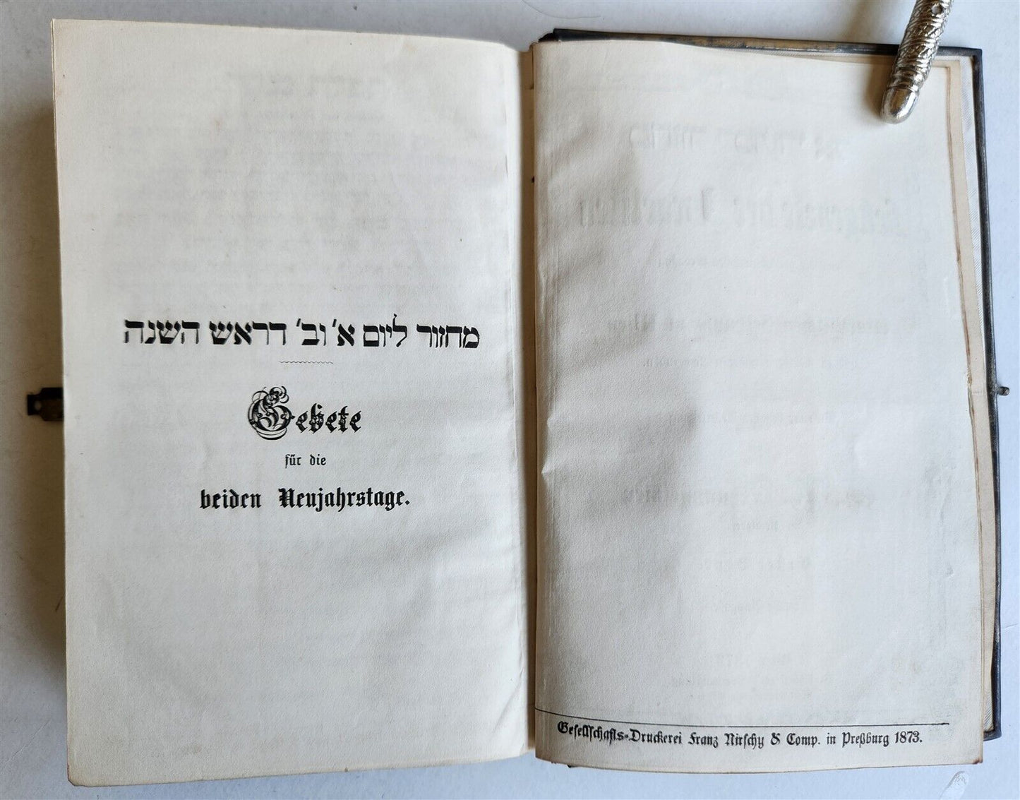 1873 JEWISH PRAYER BOOK antique FINE BINDING text in HEBREW & GERMAN Judaica