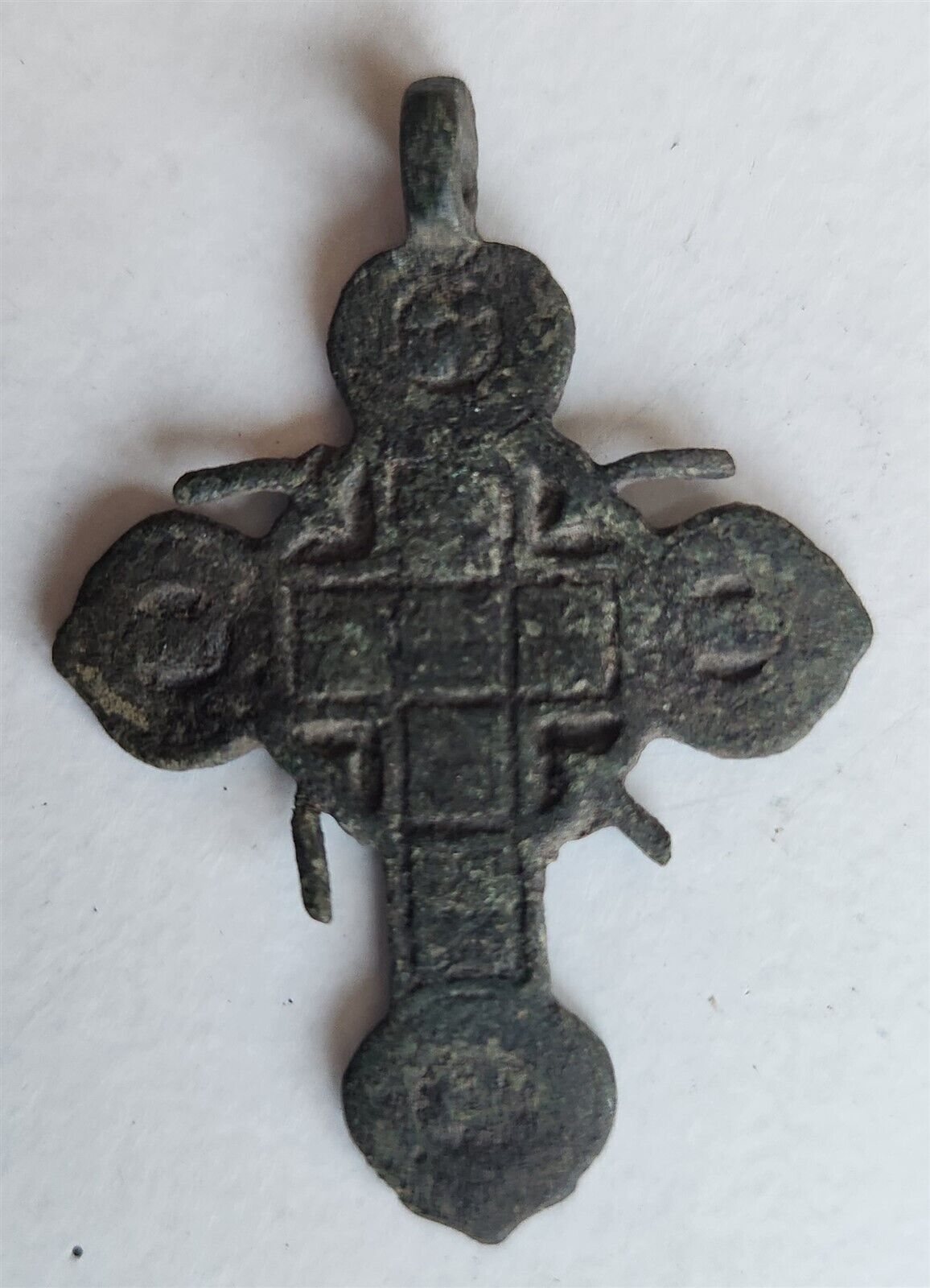 RUSSIAN BRONZE 19th CENTURY antique NECK CROSS icon NICE DESIGN