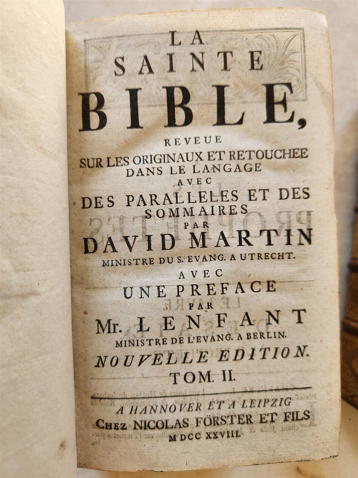 1728 BIBLE in FRENCH 2 VOLUMES antique La Sainte Bible