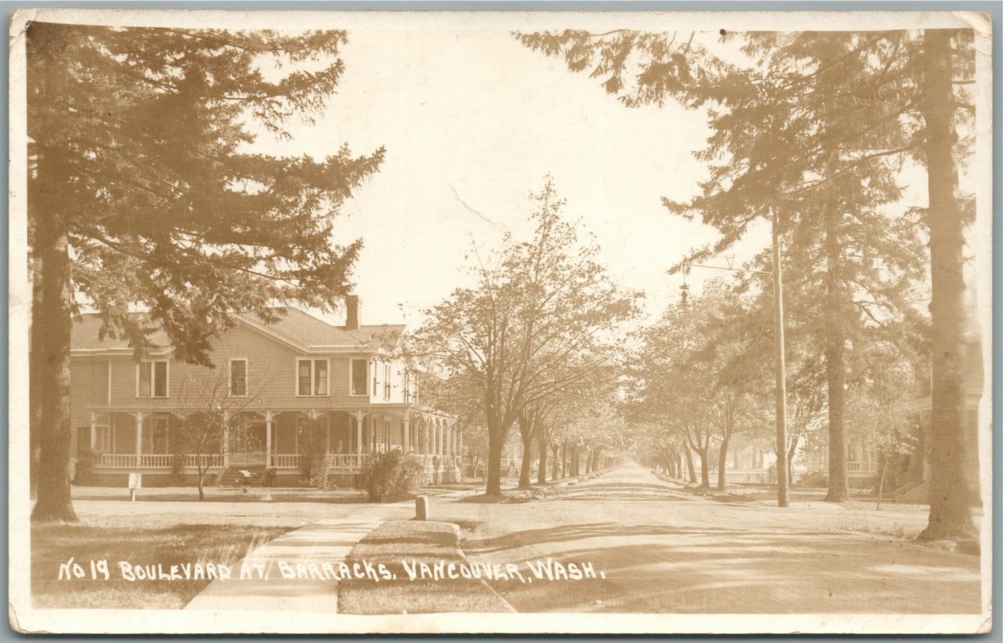 VANCOUVER WA BOULEVARD at BARRACKS ANTIQUE REAL PHOTO POSTCARD RPPC