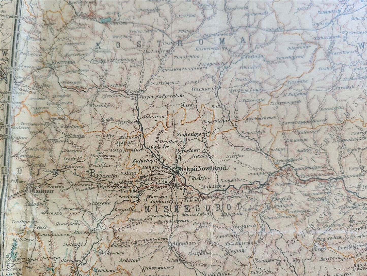 1912 GERMAN MAP of RUSSIA ANTIQUE size 16 by 35" ORIGINAL pre-WWI