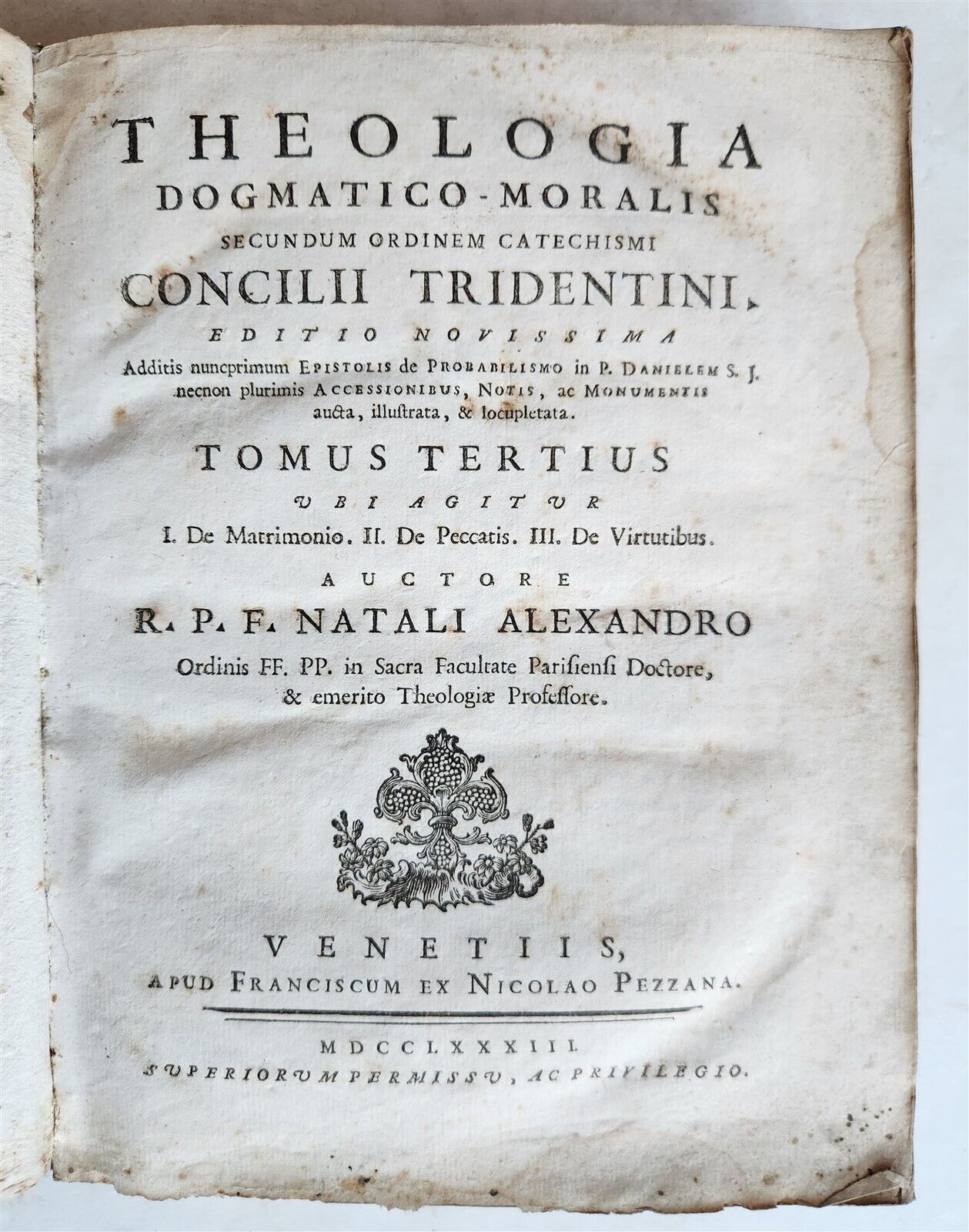 1783 THEOLOGY by NATALI ALEXANDRO 2 VOLUMES antique VELLUM BINDING