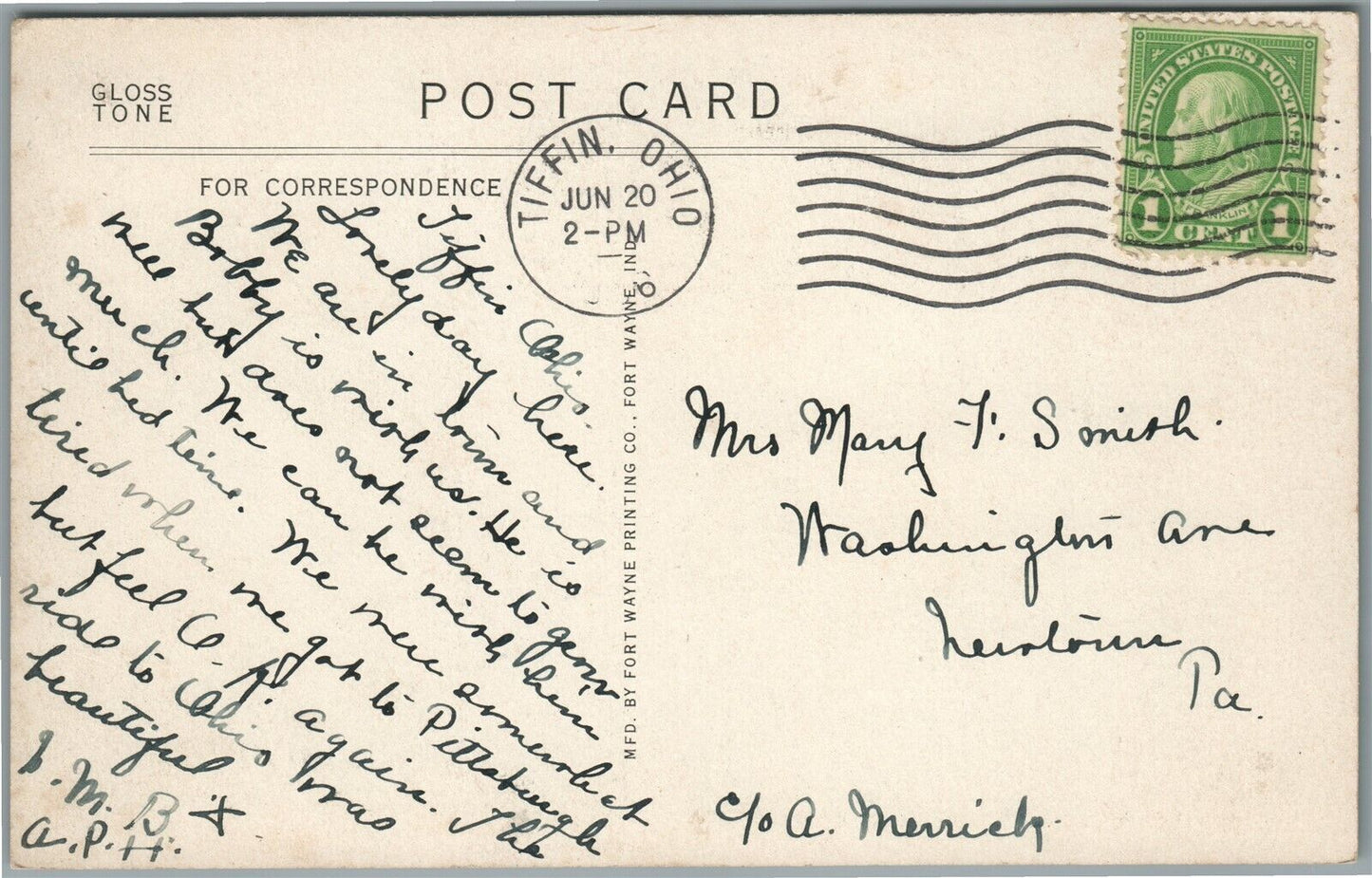 TIFFIN OH JUNIOR ORPHAN'S HOME ANTIQUE POSTCARD