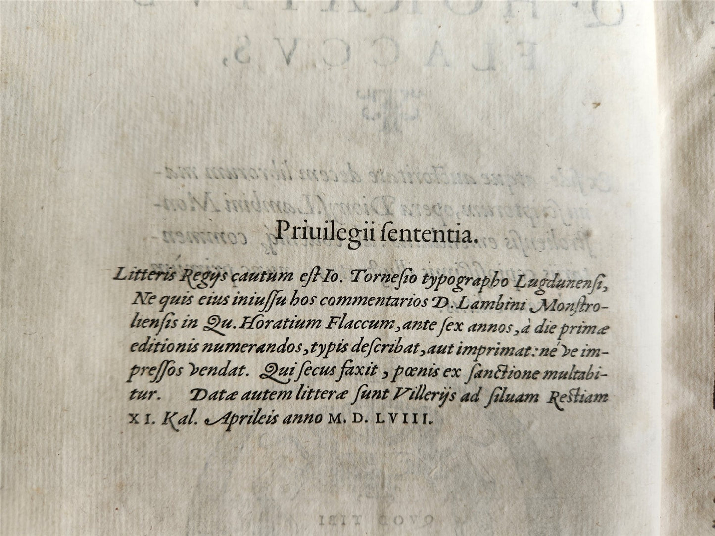 1561 HORACE COMMENTARY by DIONISIO LAMBINO antique POETRY VELLUM 16th CENTURY