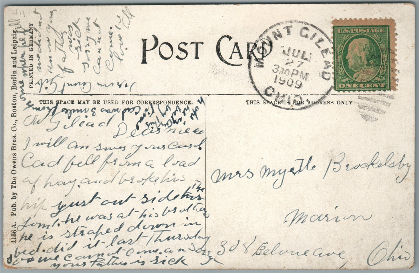 GALION OH ERIE RAILROAD STATION RAILWAY DEPOT ANTIQUE POSTCARD