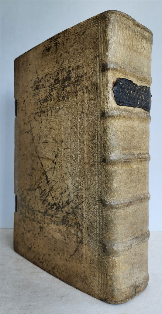 1725 COMMENTARIUS in ECCLESIASTEN PIGSKIN BOUND FOLIO w/ CLASPS antique