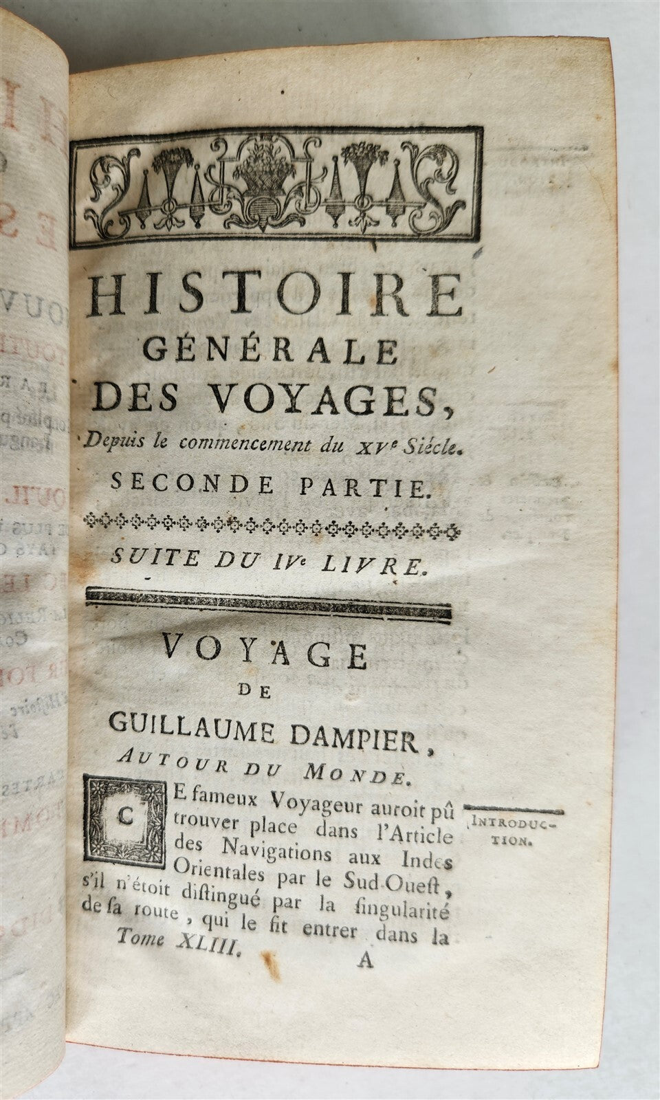 1753 HISTOIRE des VOYAGES antique VOL. 43 PIRATE WILLIAM DAMPIER TRAVELS
