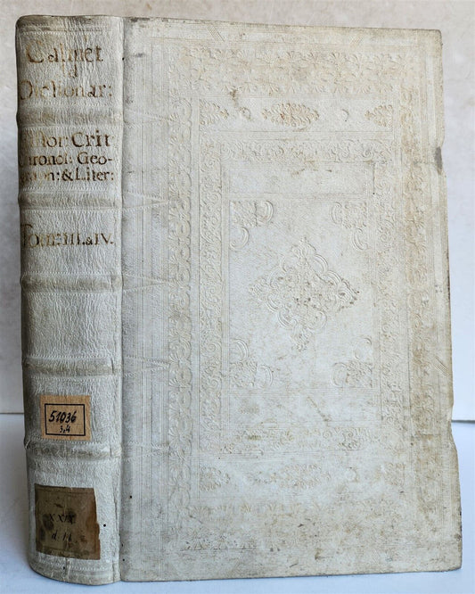 1736 AUGUSTINO CALMET antique BLIND STAMPED PIGSKIN BOUND FOLIO