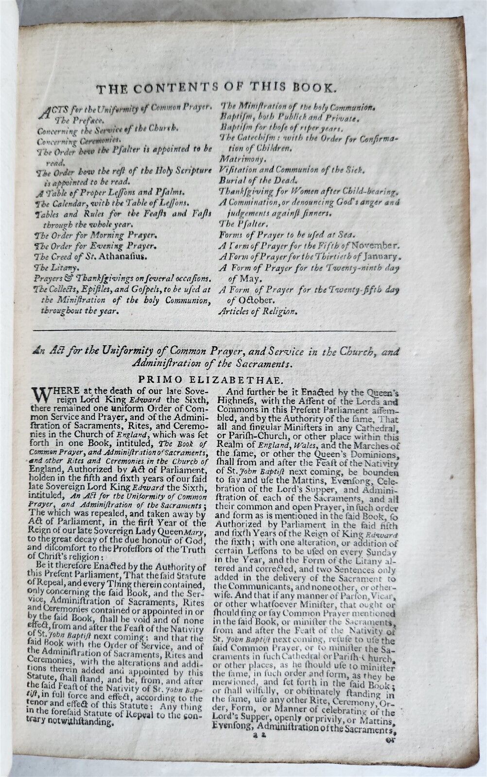 1769 BOOK of COMMON PRAYER w/ PSALTER in ENGLISH antique