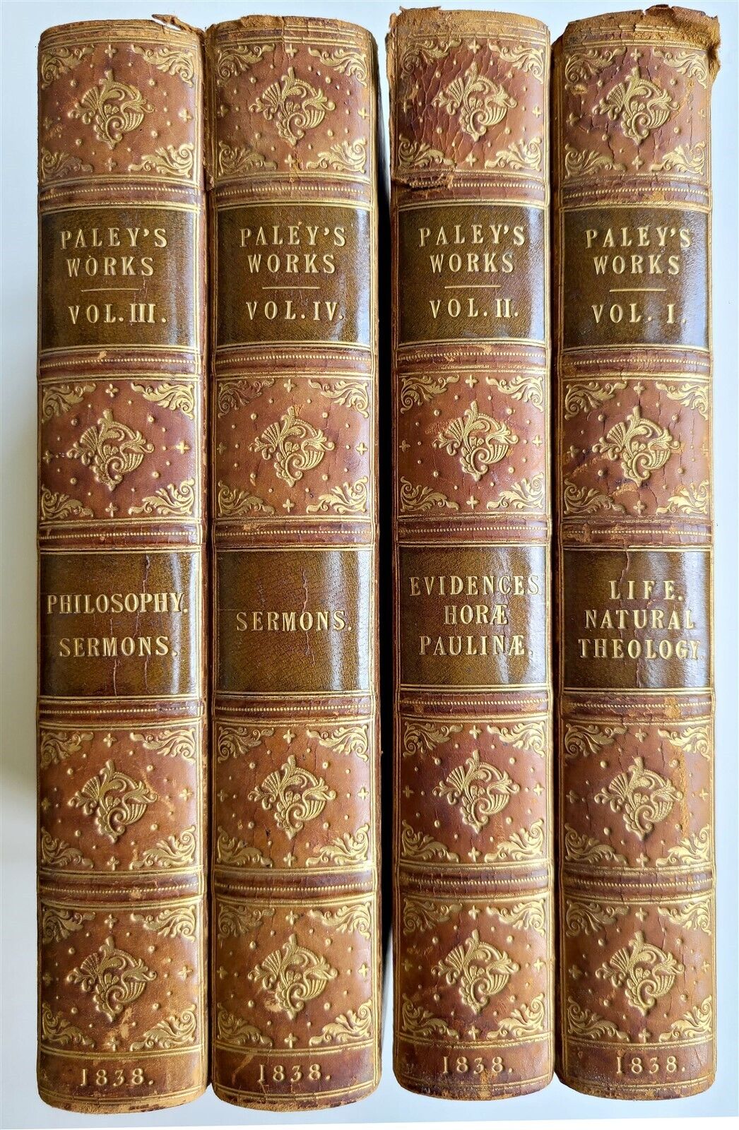 1838 WORKS of WILLIAM PALEY 4 VOL antique PHILOSOPHY SERMONS SCOTTISH PROVENANCE