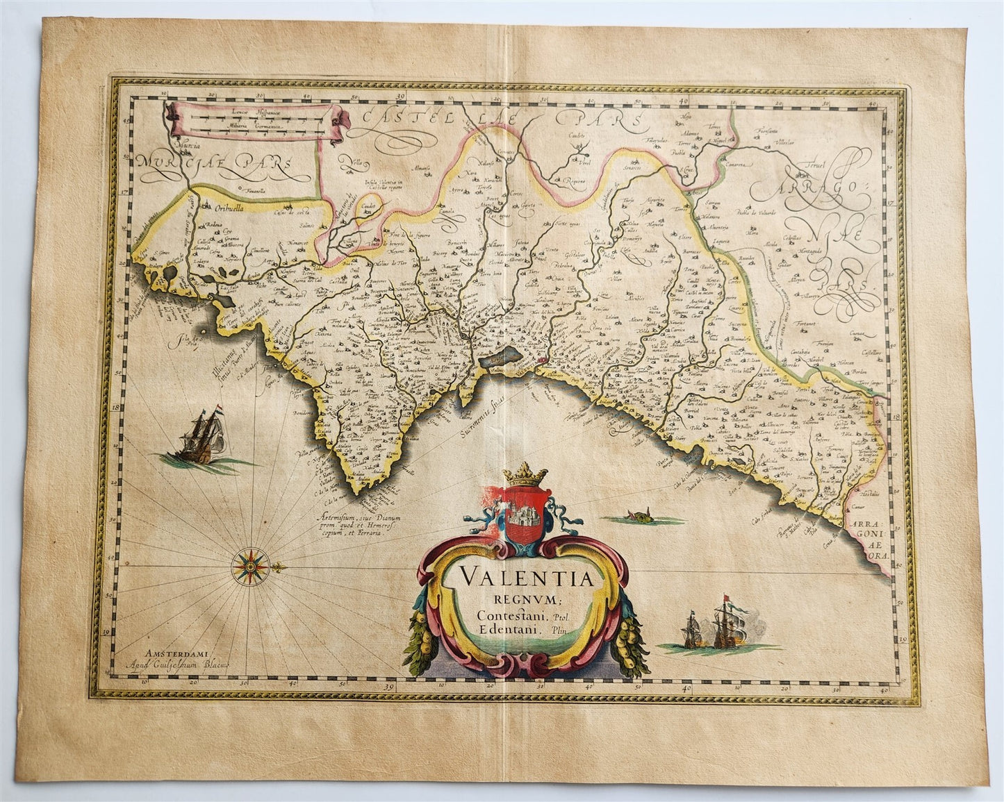 1640 MAP of VALENTIA SPAIN by WILLEM BLAEU antique AUTHENTIC hand colored