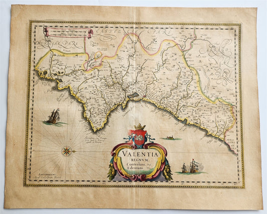 1640 MAP of VALENTIA SPAIN by WILLEM BLAEU antique AUTHENTIC hand colored