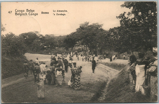 BELGIAN CONGO BOMA LE DIMANCHE ANTIQUE POSTCARD