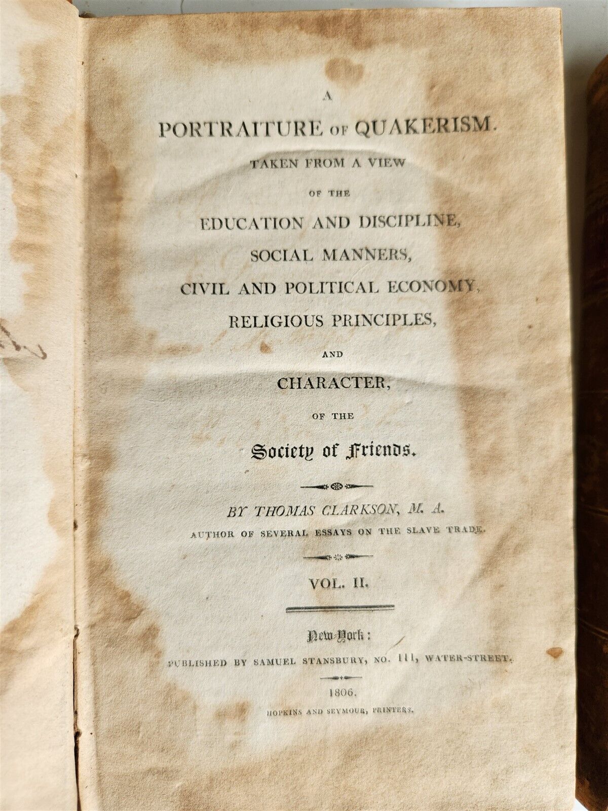 1806 A PORTRAITURE OF QUAKERISM by Thomas Clarkson 2 VOLUMES antique QUAKERS