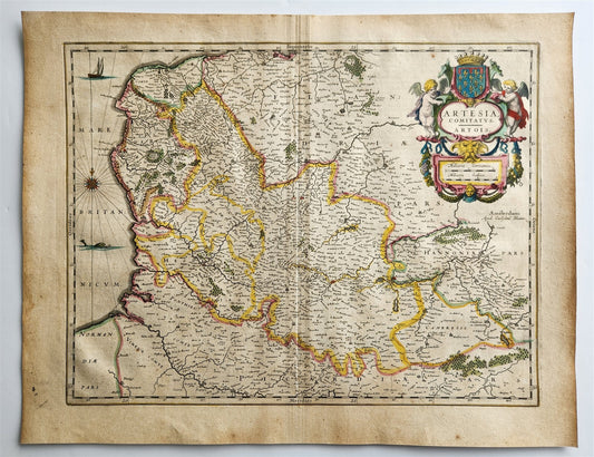1640 MAP of FRANCE ARTESIA ARTOIS by WILLEM BLAEU antique AUTHENTIC hand colored