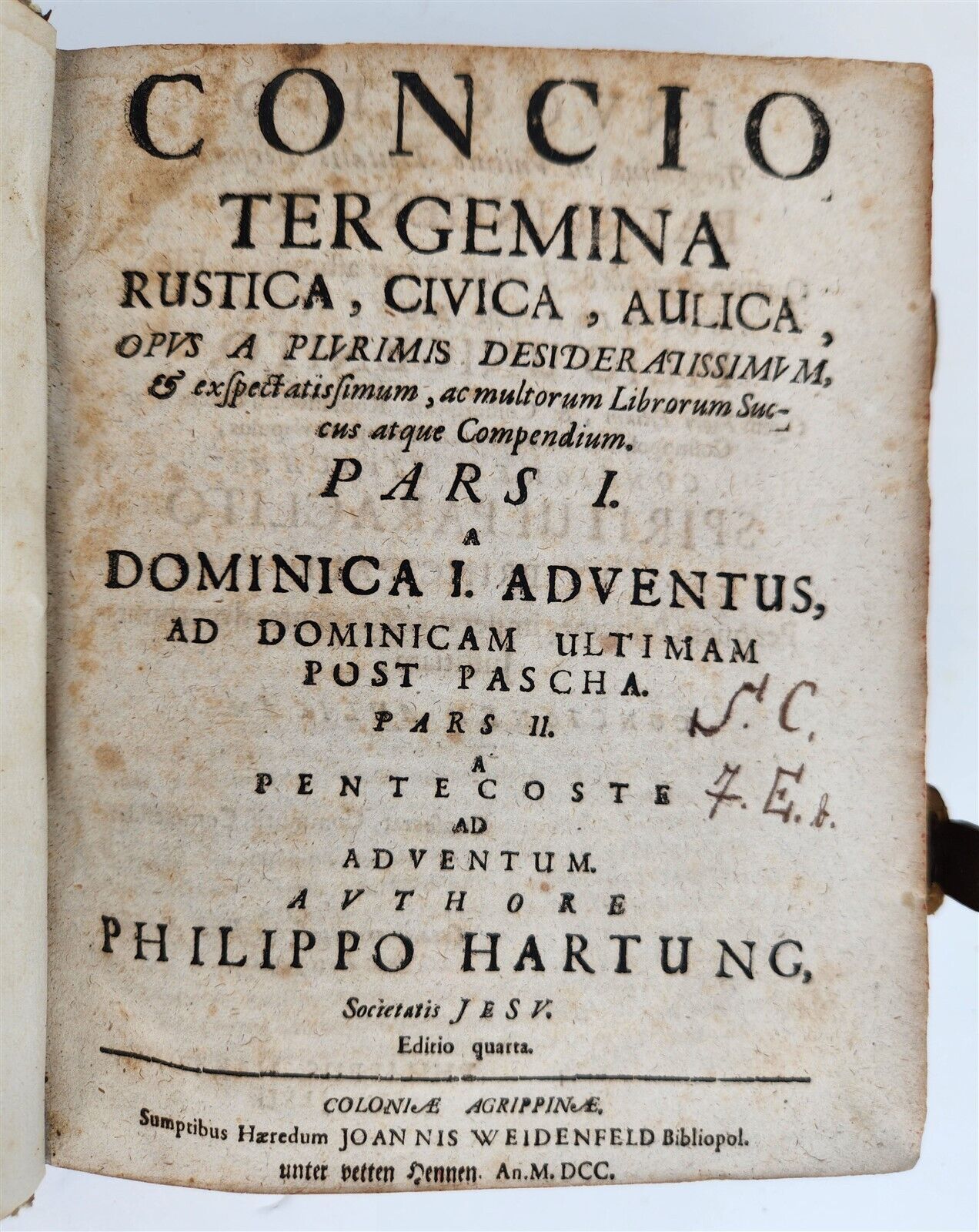 1700 CONCIO TERGEMINA by PHILIPO HARTUNG antique PIGSKIN BINDING