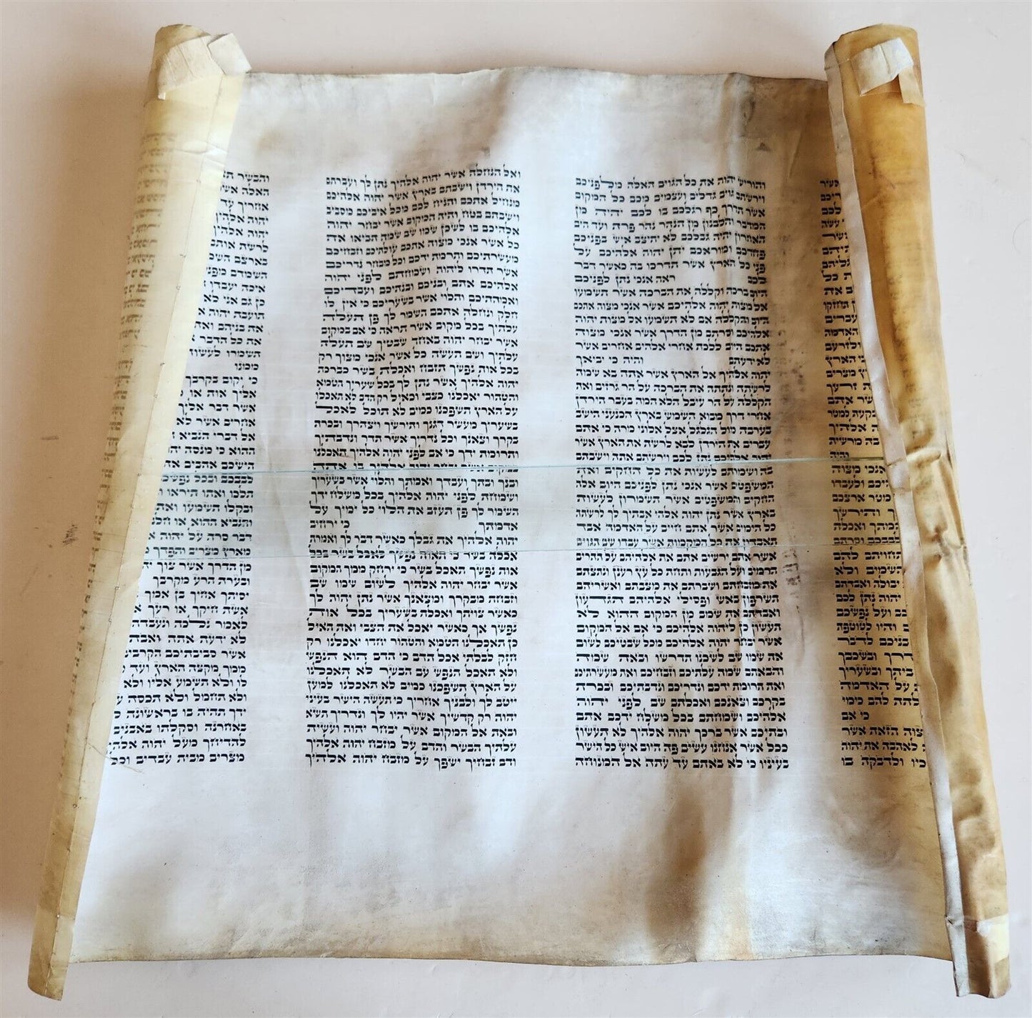 TORAH SCROLL FRAGMENT MANUSCRIPT on VELLUM antique BIBLE DEUTERONOMY 11:4-13:12