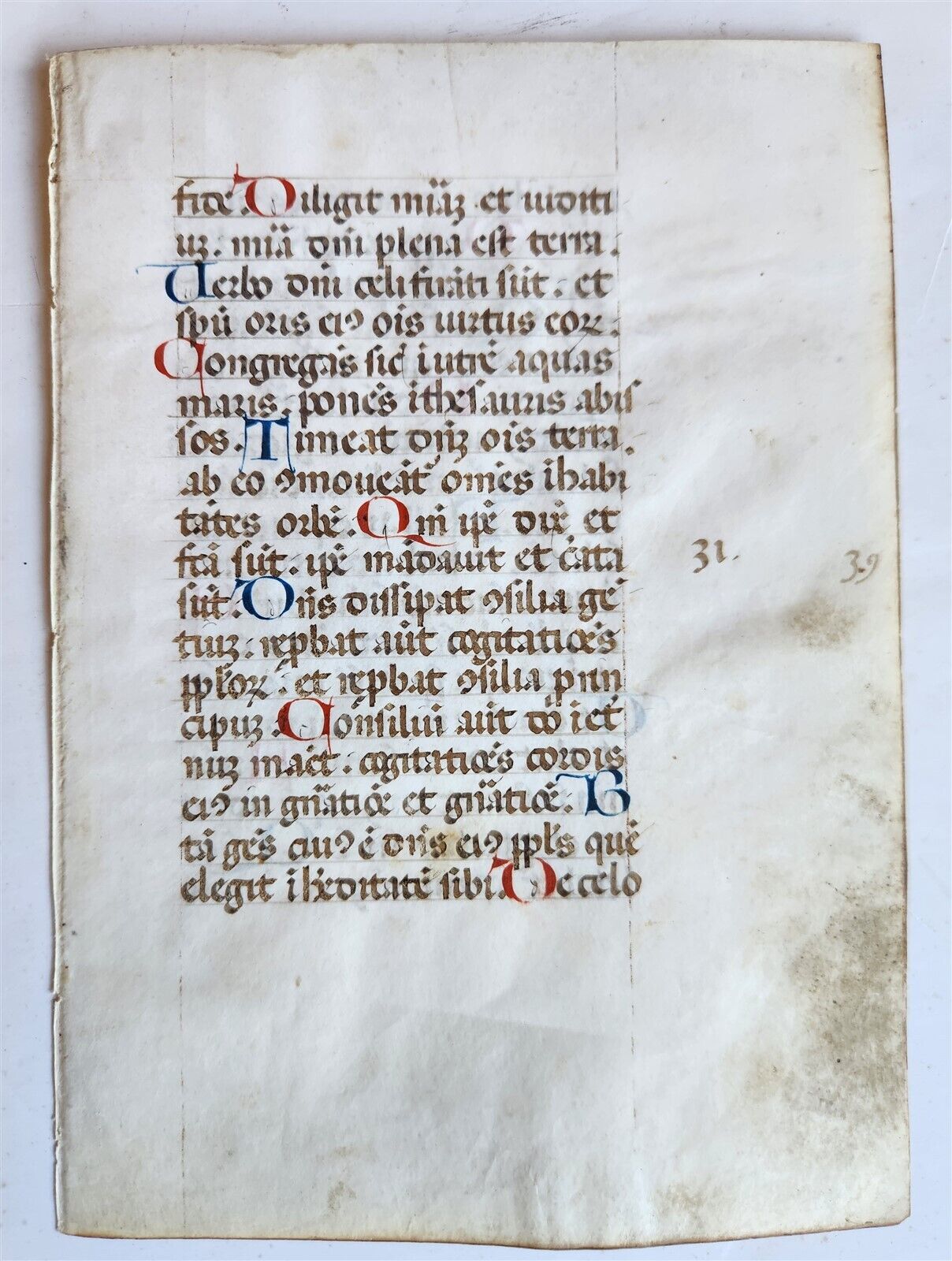 15th CENTURY VELLUM MANUSCRIPT LEAF from BOOK of PSALMS antique