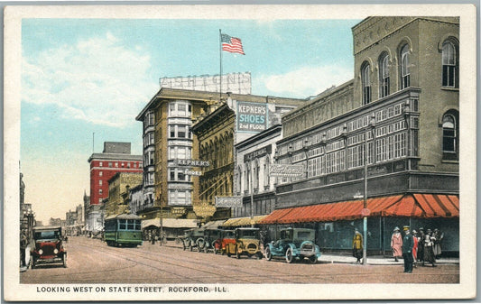 ROCKFORD IL WEST ON STATE STREET ANTIQUE POSTCARD
