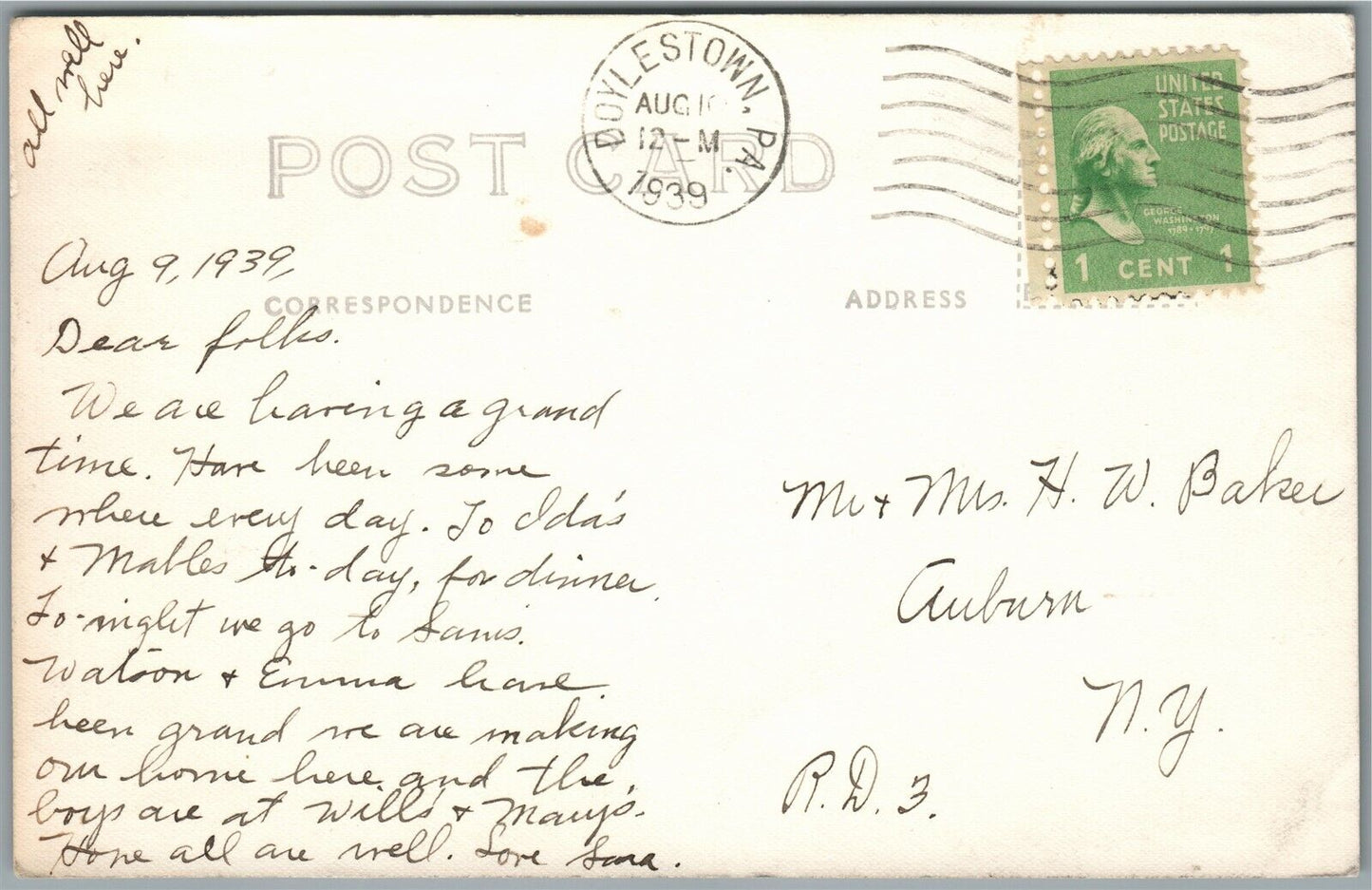 DOYLESTOWN PA FONTHILL 1939 ANTIQUE REAL PHOTO POSTCARD RPPC