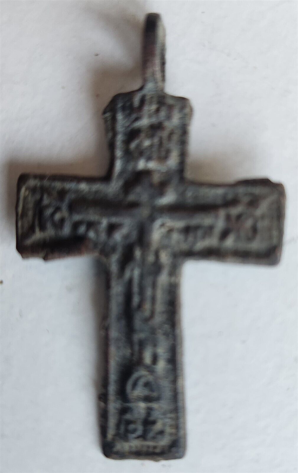 RUSSIAN BRONZE 19th CENTURY antique NECK CROSS icon crucifix