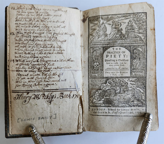 1705 PRACTICE of PIETY by Bayly Lewis antique in ENGLISH original binding