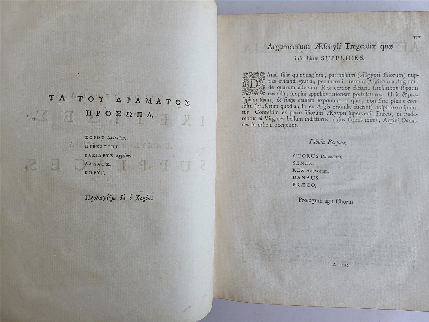 1745 AESCHYLUS TRAGEDIES 2 VOLUMES antique LATIN & GREEK TEXT