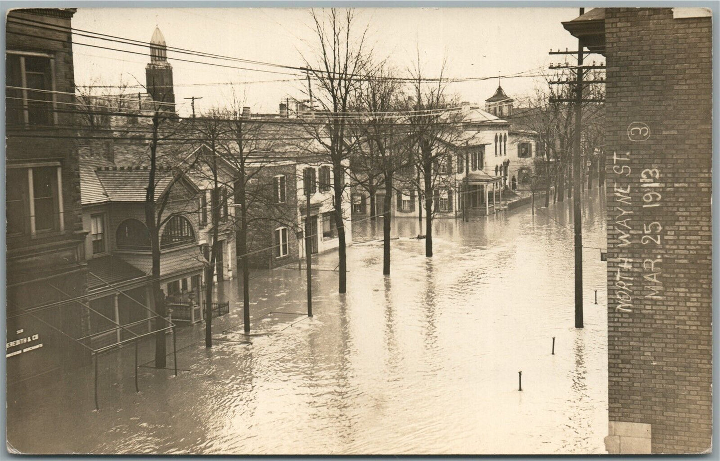 PIQUA OH NORTH WAYNE STREET FLOOD SCENE ANTIQUE REAL PHOTO POSTCARD RPPC