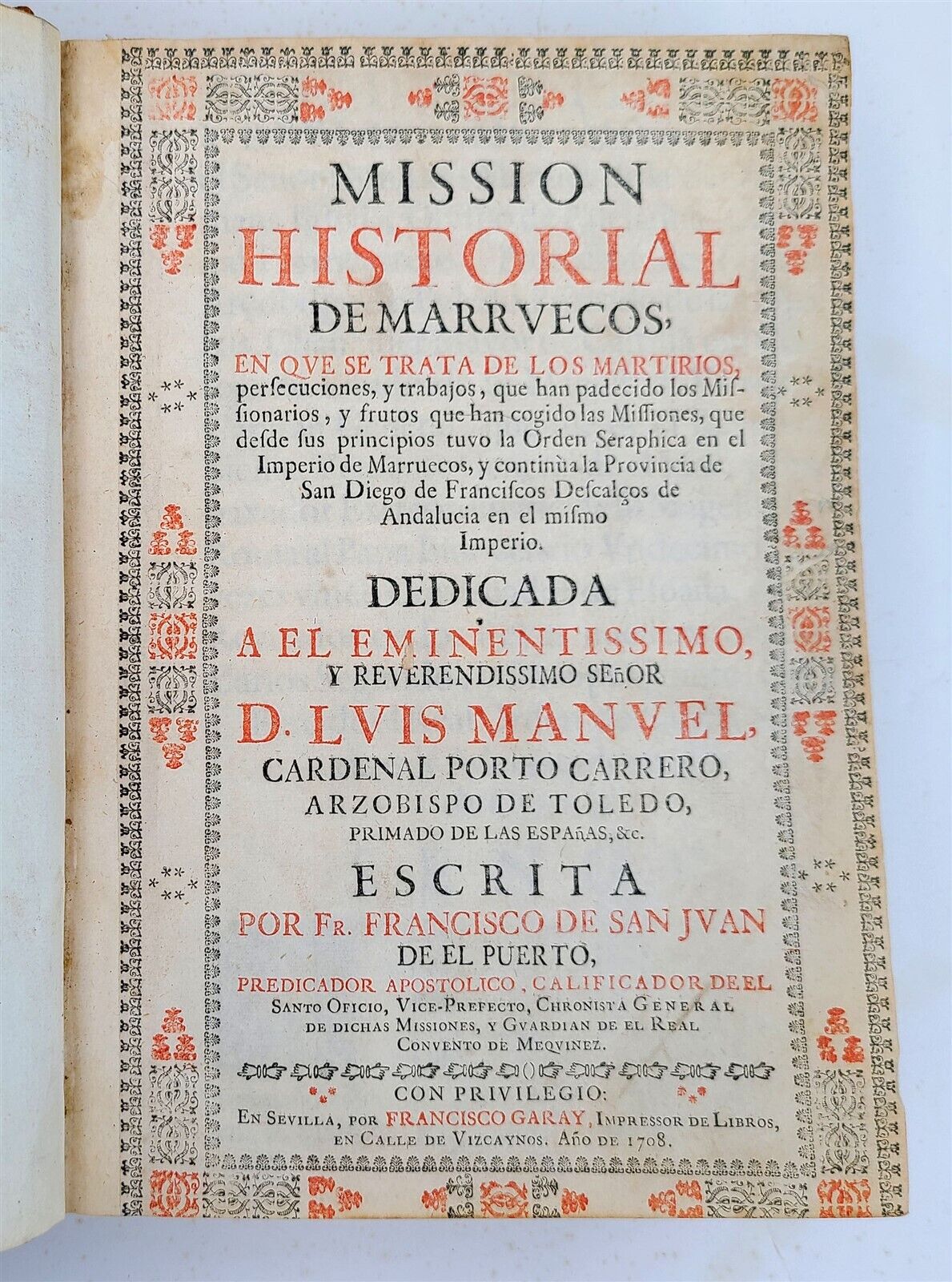 1708 HISTORY of CHRISTIAN MISSIONS in MOROCCO by FRANCISCO PUERTO antique